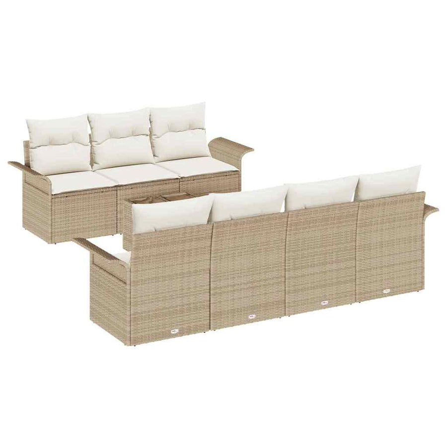 Tuin Sofa Set met kussen 8 pcs Beige poly rattan