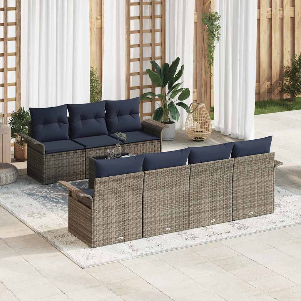 Tuin Sofa Set met kussen 8 pcs Grijs poly rattan