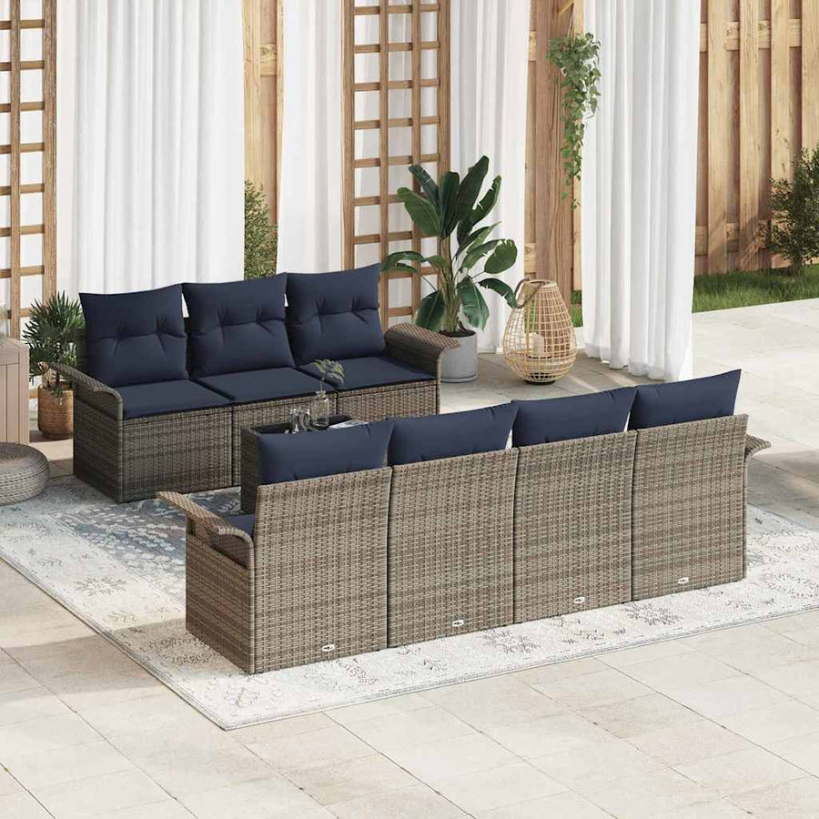 Tuin Sofa Set met kussen 8 pcs Grijs poly rattan