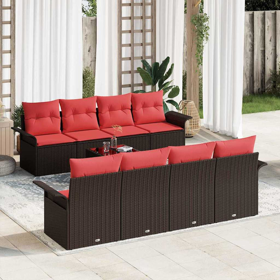 Tuin Sofa Set met kussen 9 pcs Bruin poly rattan