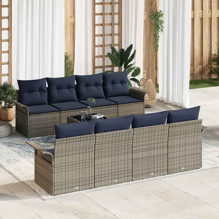 Tuin Sofa Set met kussen 9 pcs Grijs poly rattan