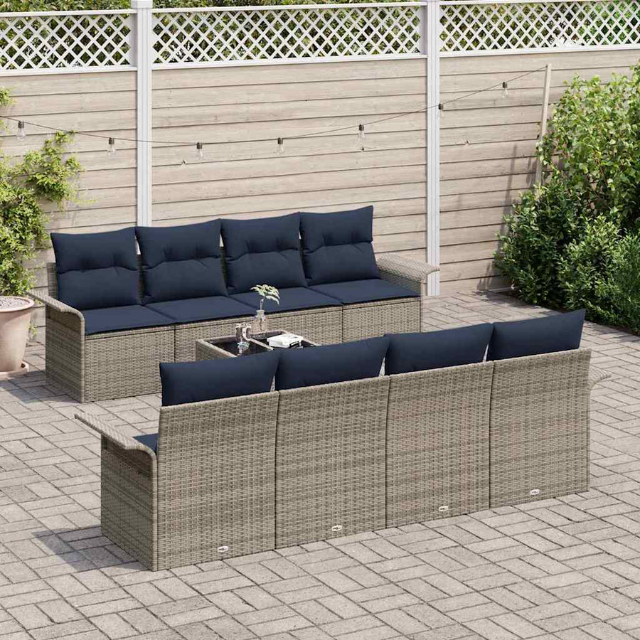 Tuin Sofa Set met kussen 9 pcs Grijs poly rattan