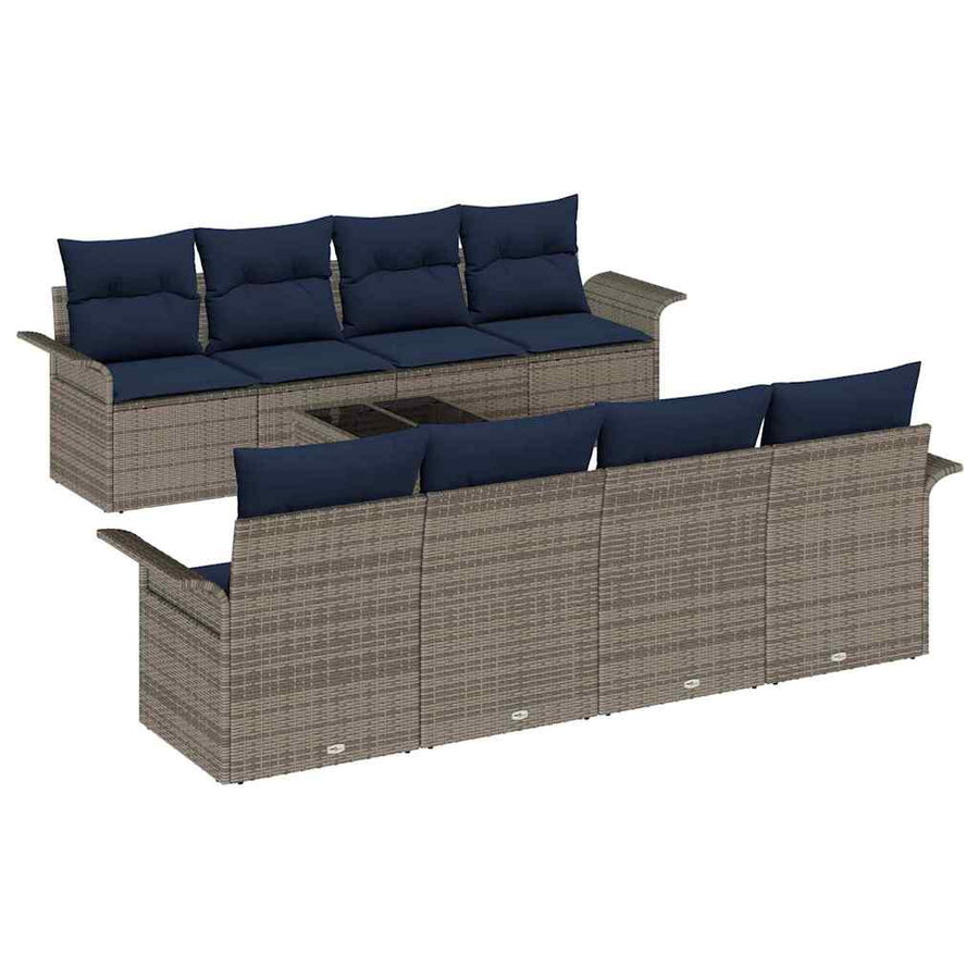 Tuin Sofa Set met kussen 9 pcs Grijs poly rattan