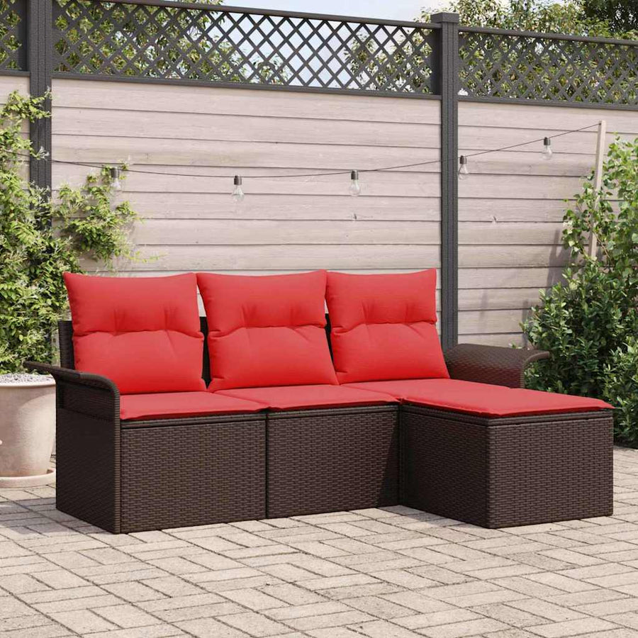 Tuin Sofa Set met kussen 4 pcs Bruin poly rattan