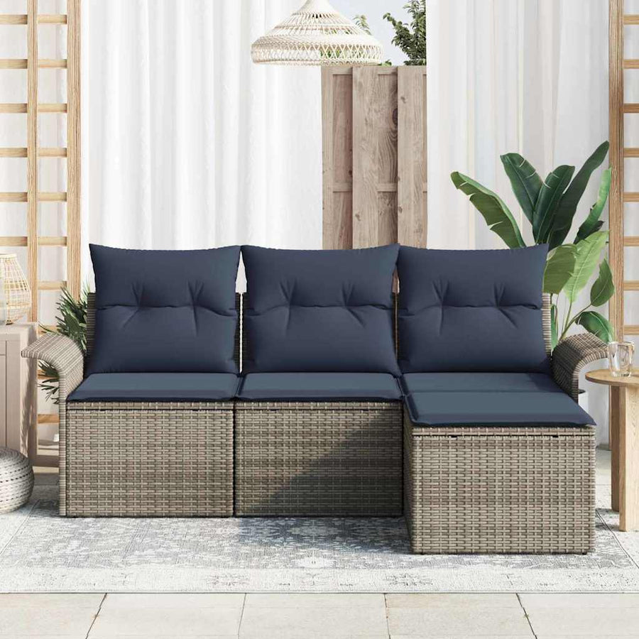 Tuin Sofa Set met kussen 4 pcs Grijs poly rattan
