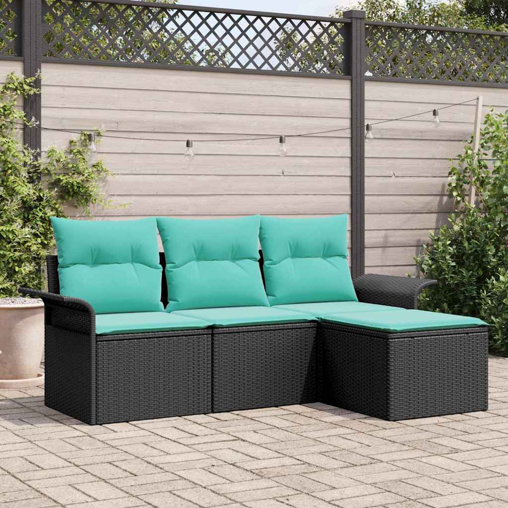 Tuin Sofa Set met kussen 4 pcs Zwart poly rattan