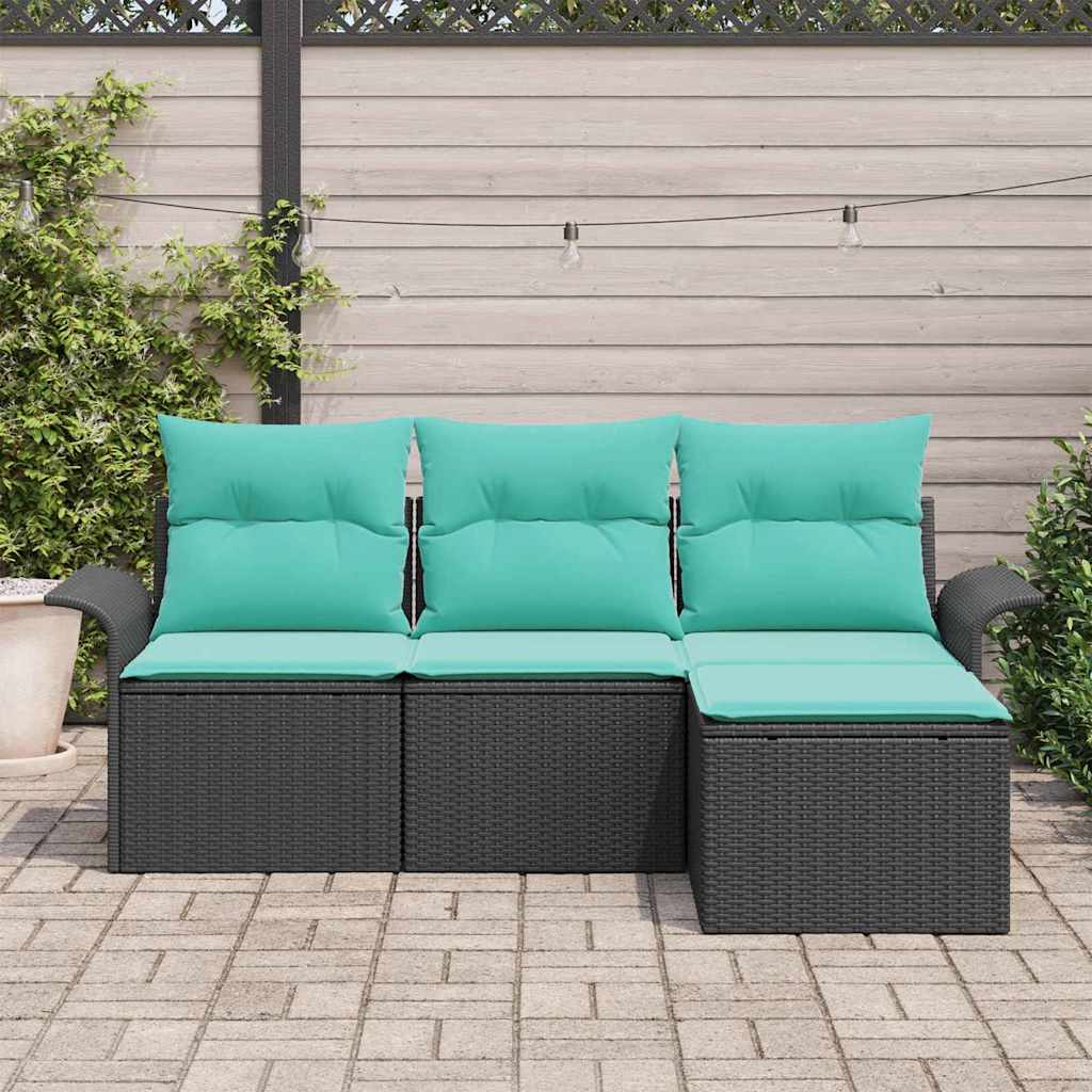 Tuin Sofa Set met kussen 4 pcs Zwart poly rattan