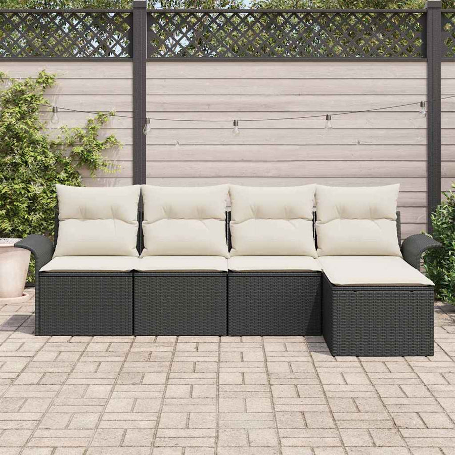 Buitensofa met kussen 5 pcs Zwart poly rattan