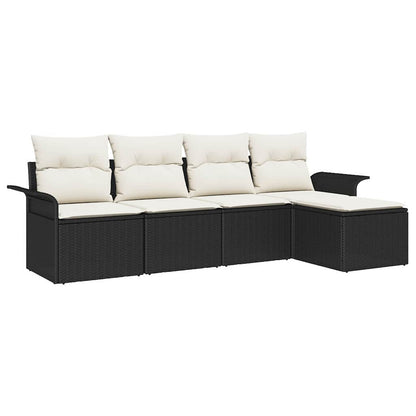 Buitensofa met kussen 5 pcs Zwart poly rattan