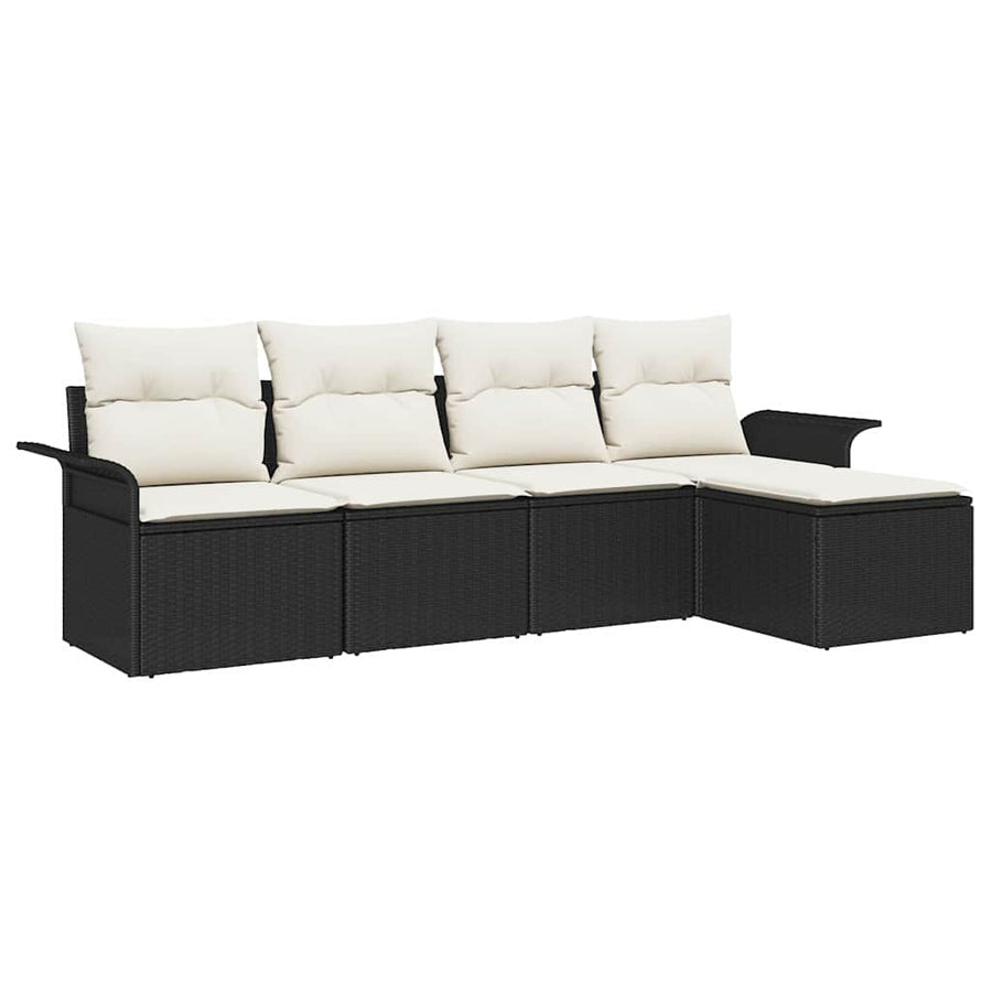 Buitensofa met kussen 5 pcs Zwart poly rattan