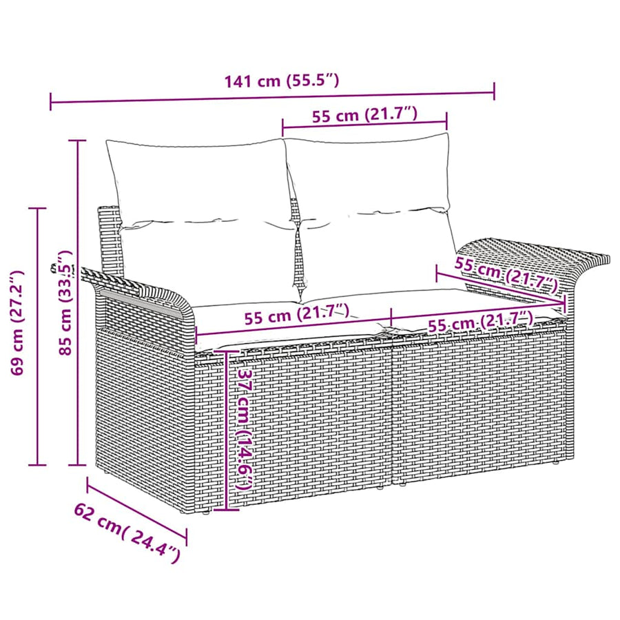 Buitensofa met kussen 5 pcs Zwart poly rattan