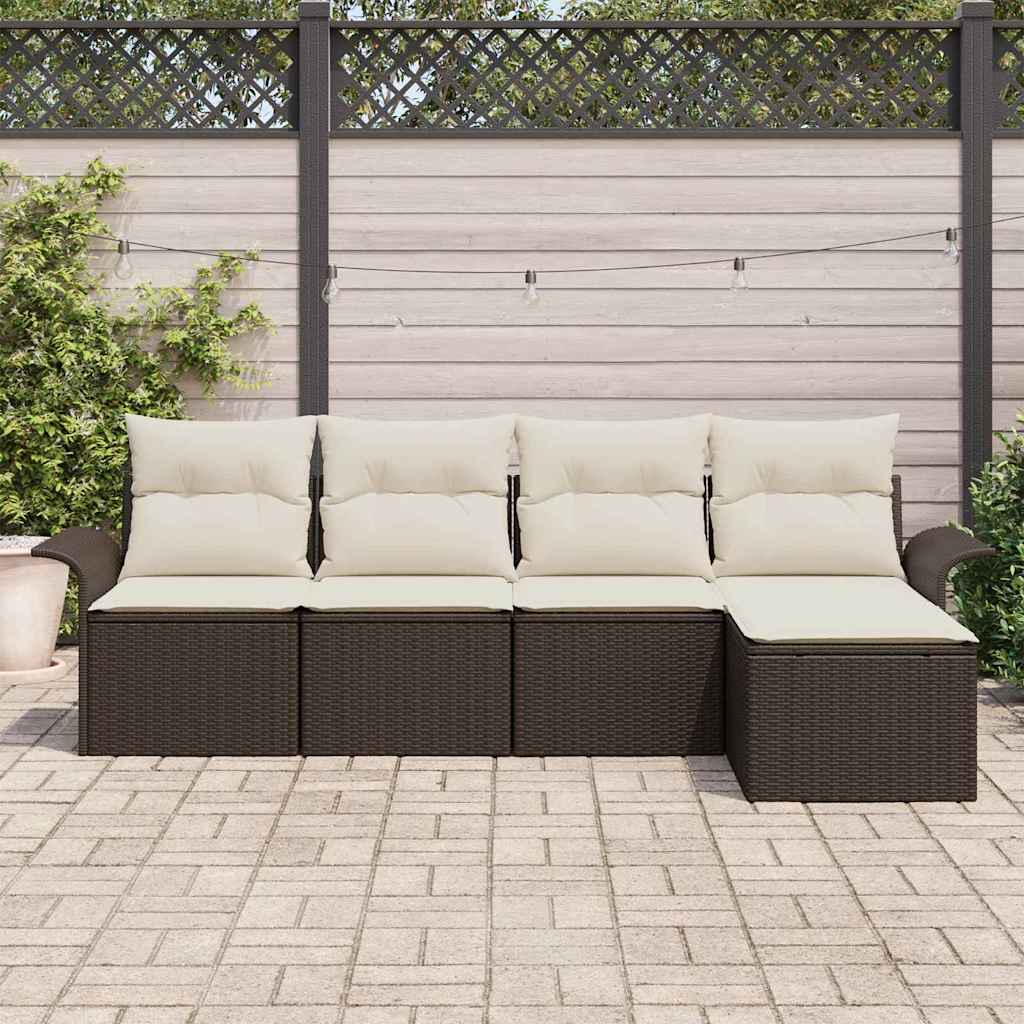 Buitensofa met kussen 5 pcs Bruin poly rattan