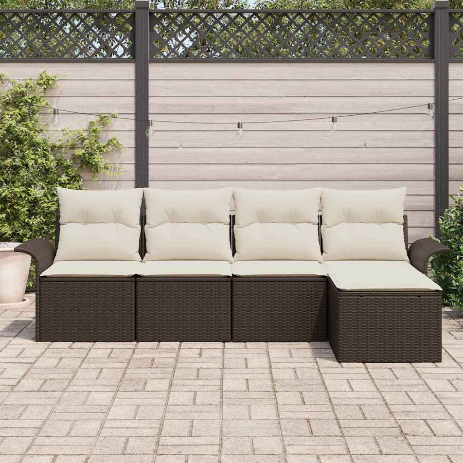Buitensofa met kussen 5 pcs Bruin poly rattan
