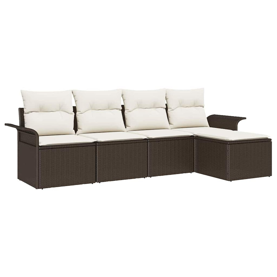 Buitensofa met kussen 5 pcs Bruin poly rattan