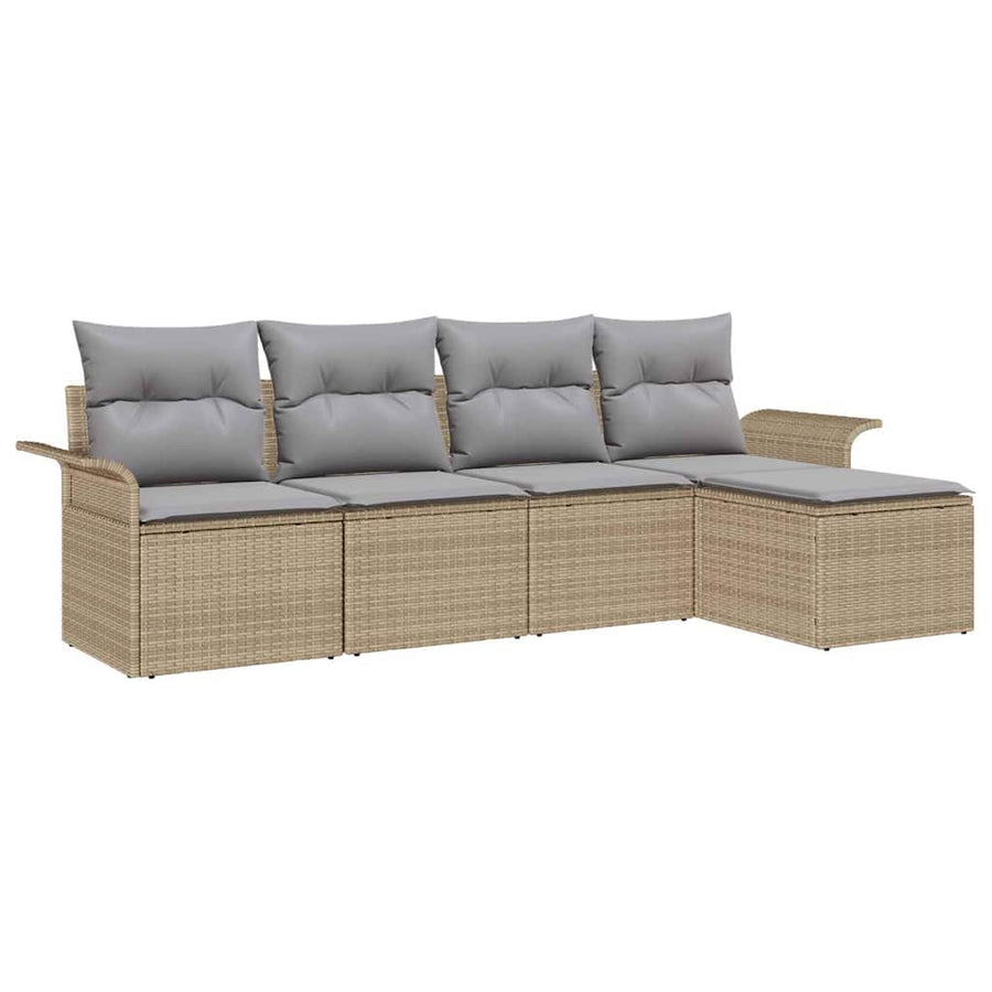 Buitensofa met kussen 5 pcs Beige poly rattan