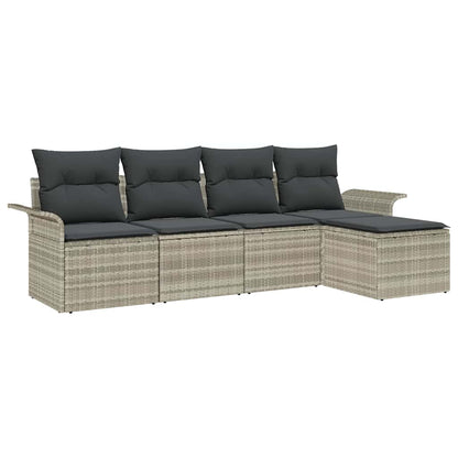 Buitensofa met kussen 5 pcs Lichtgrijs poly rattan