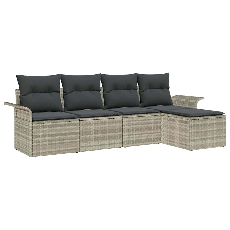 Buitensofa met kussen 5 pcs Lichtgrijs poly rattan