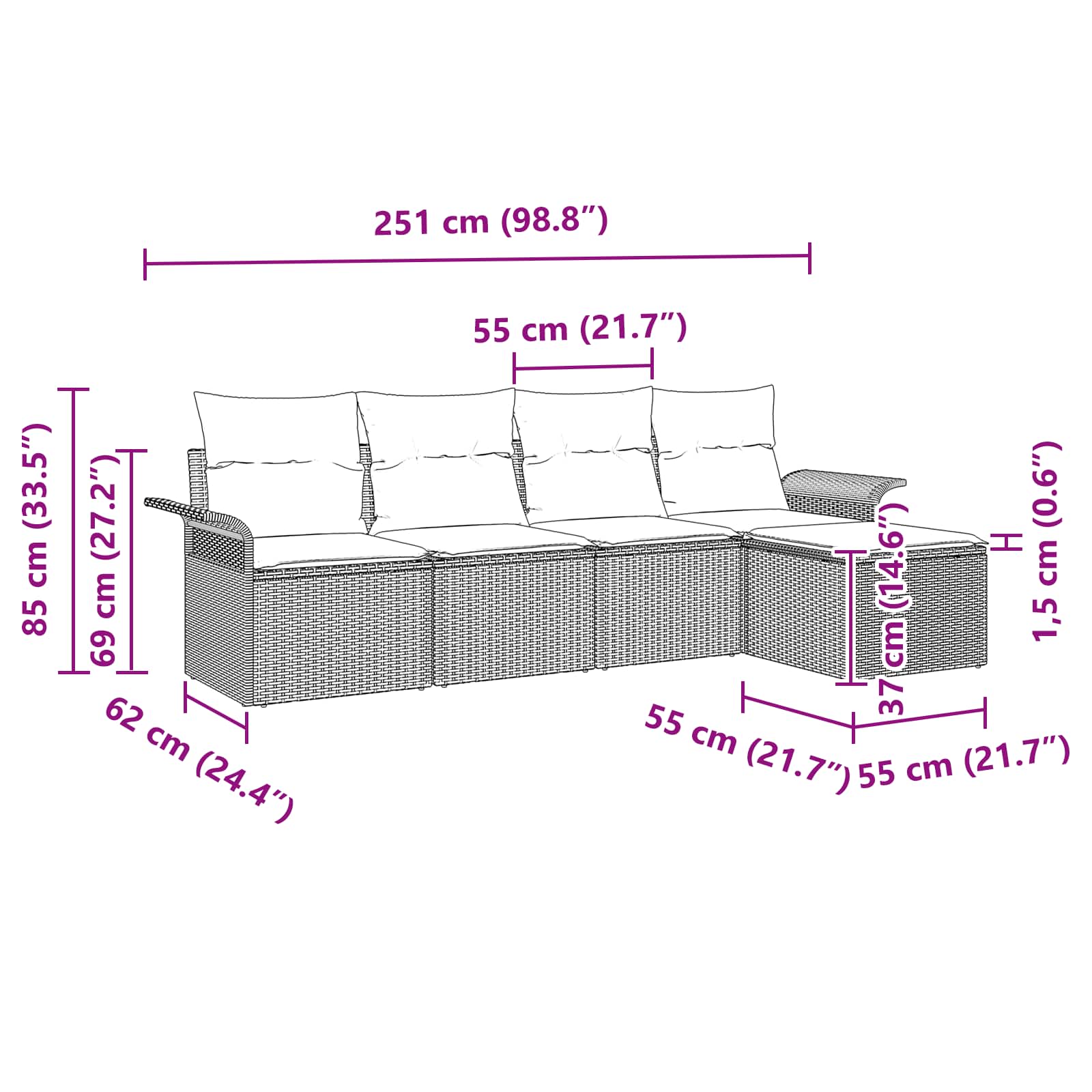 Tuin Sofa Set met kussen 5 pcs Zwart poly rattan