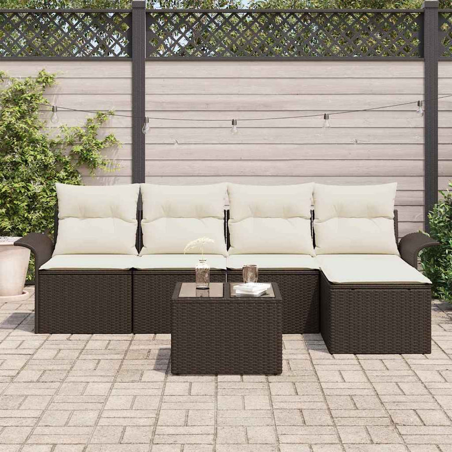 Buitensofa met kussen 6 pcs Bruin poly rattan
