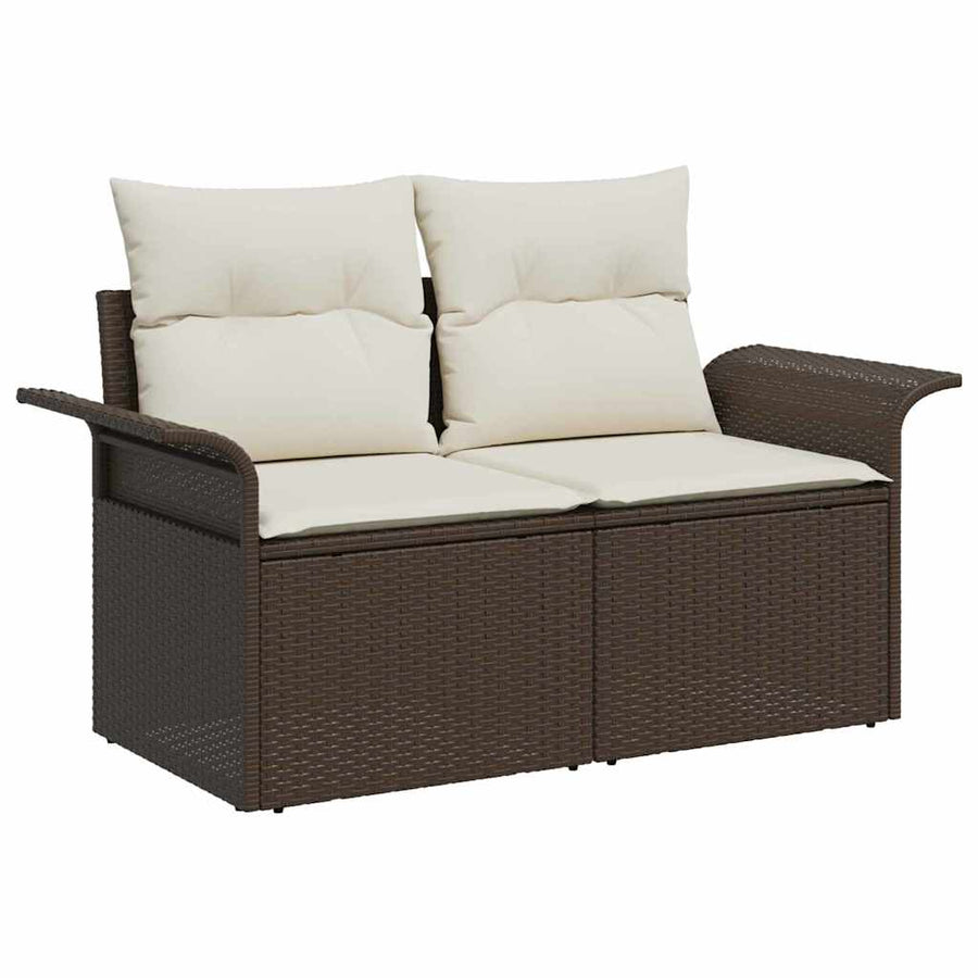 Buitensofa met kussen 6 pcs Bruin poly rattan