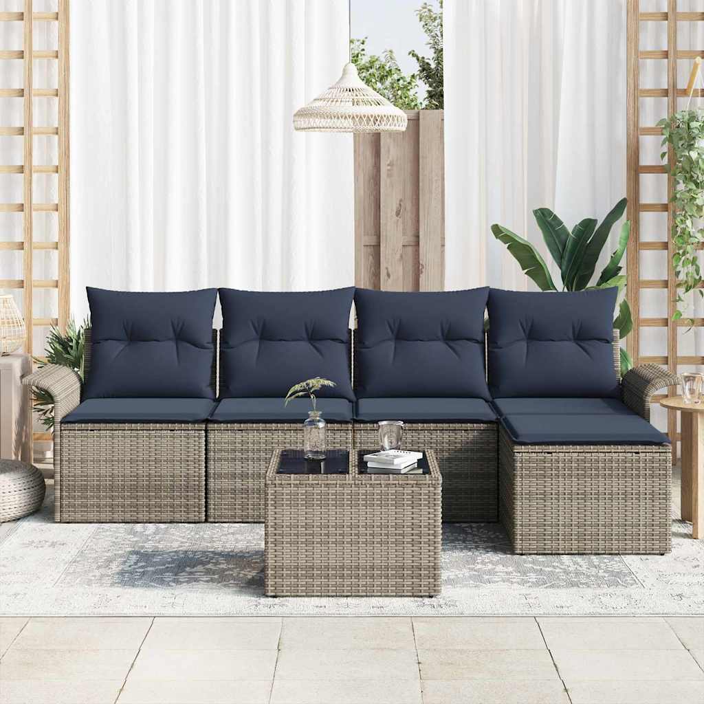 Tuin Sofa Set met kussen 6 pcs Grijs poly rattan