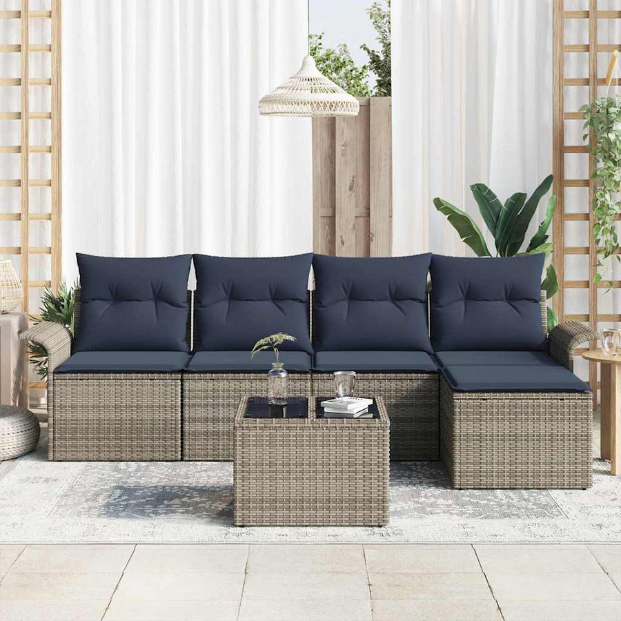 Tuin Sofa Set met kussen 6 pcs Grijs poly rattan