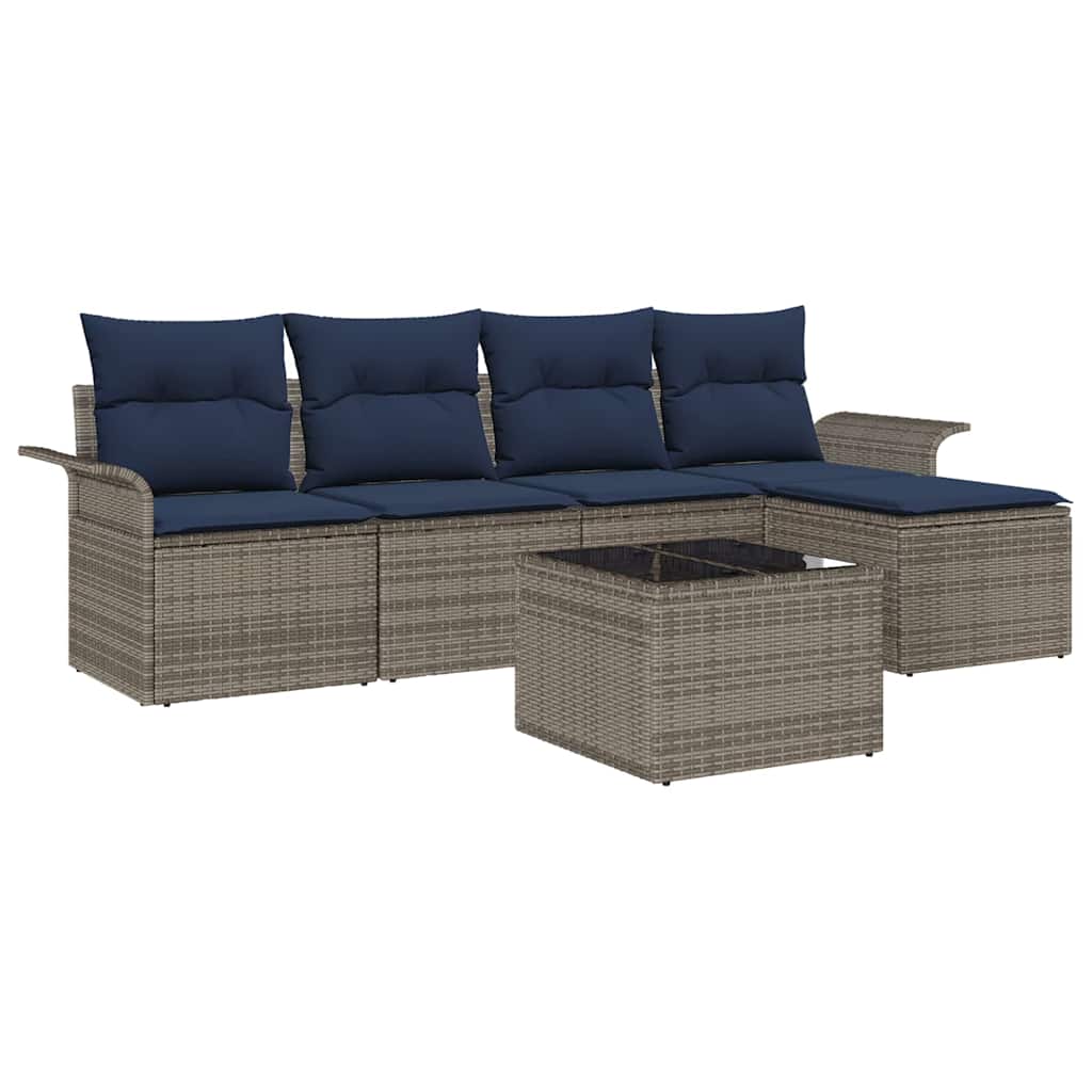 Tuin Sofa Set met kussen 6 pcs Grijs poly rattan