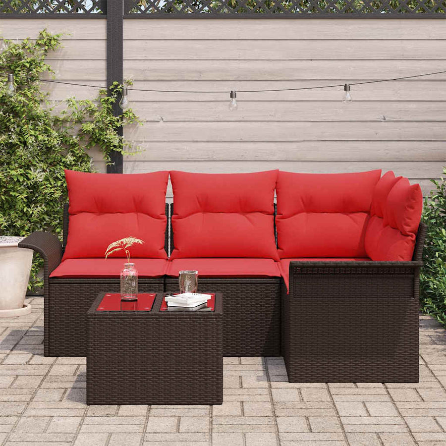 Tuin Sofa Set met kussen 5 pcs Bruin poly rattan