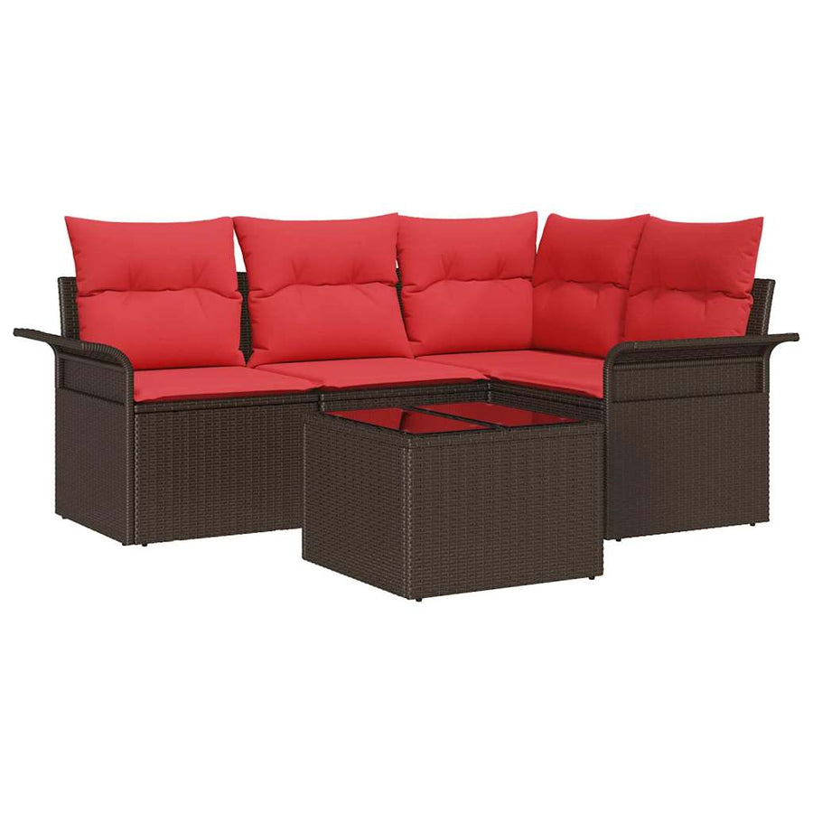 Tuin Sofa Set met kussen 5 pcs Bruin poly rattan