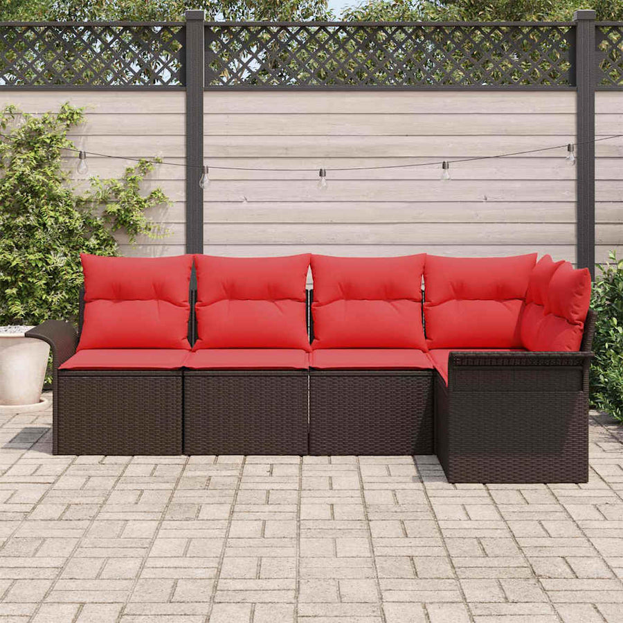 Tuin Sofa Set met kussen 5 pcs Bruin poly rattan