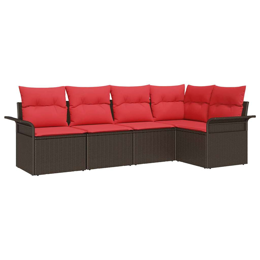 Tuin Sofa Set met kussen 5 pcs Bruin poly rattan