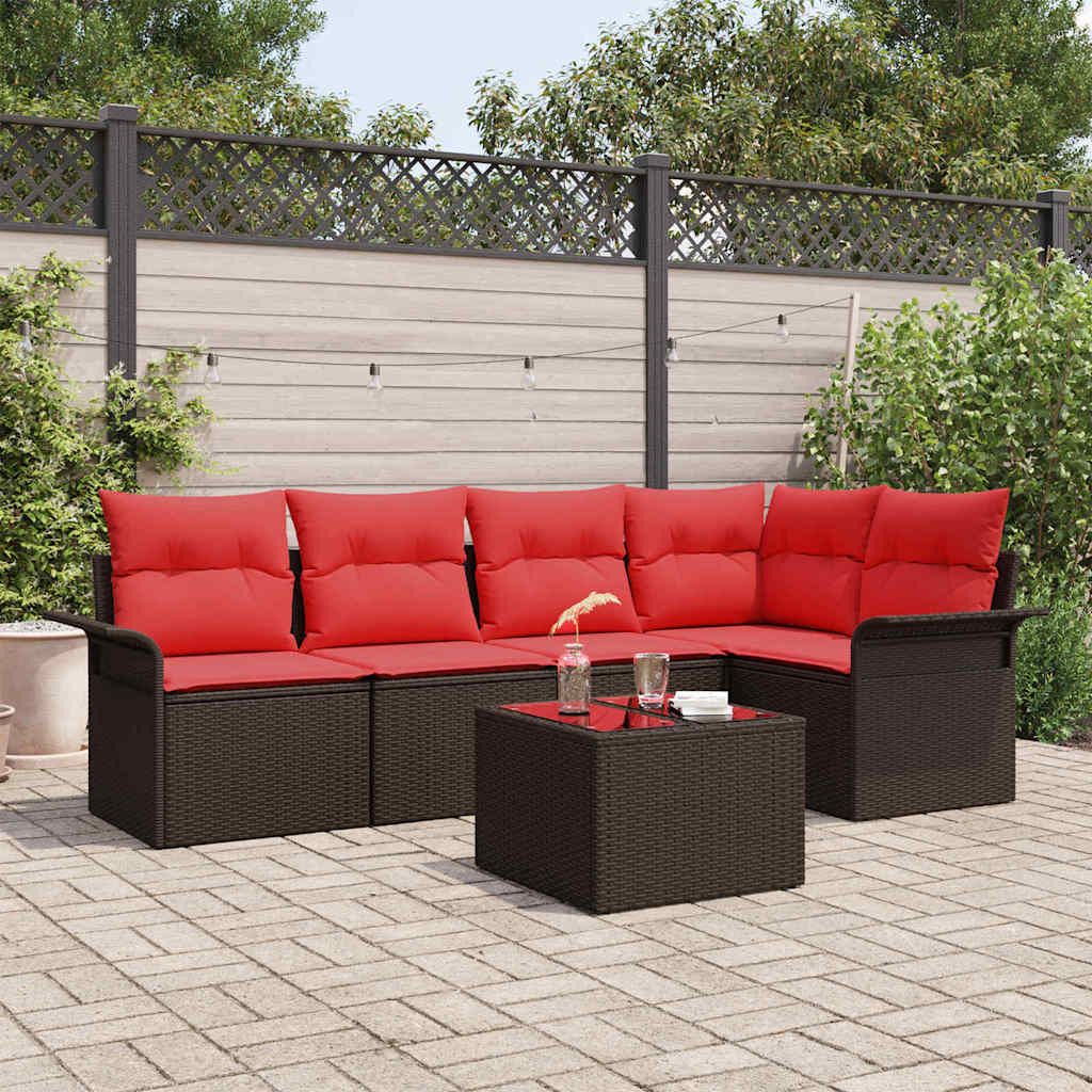 Tuin Sofa Set met kussen 6 pcs Bruin poly rattan