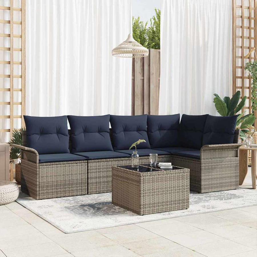 Tuin Sofa Set met kussen 6 pcs Grijs poly rattan