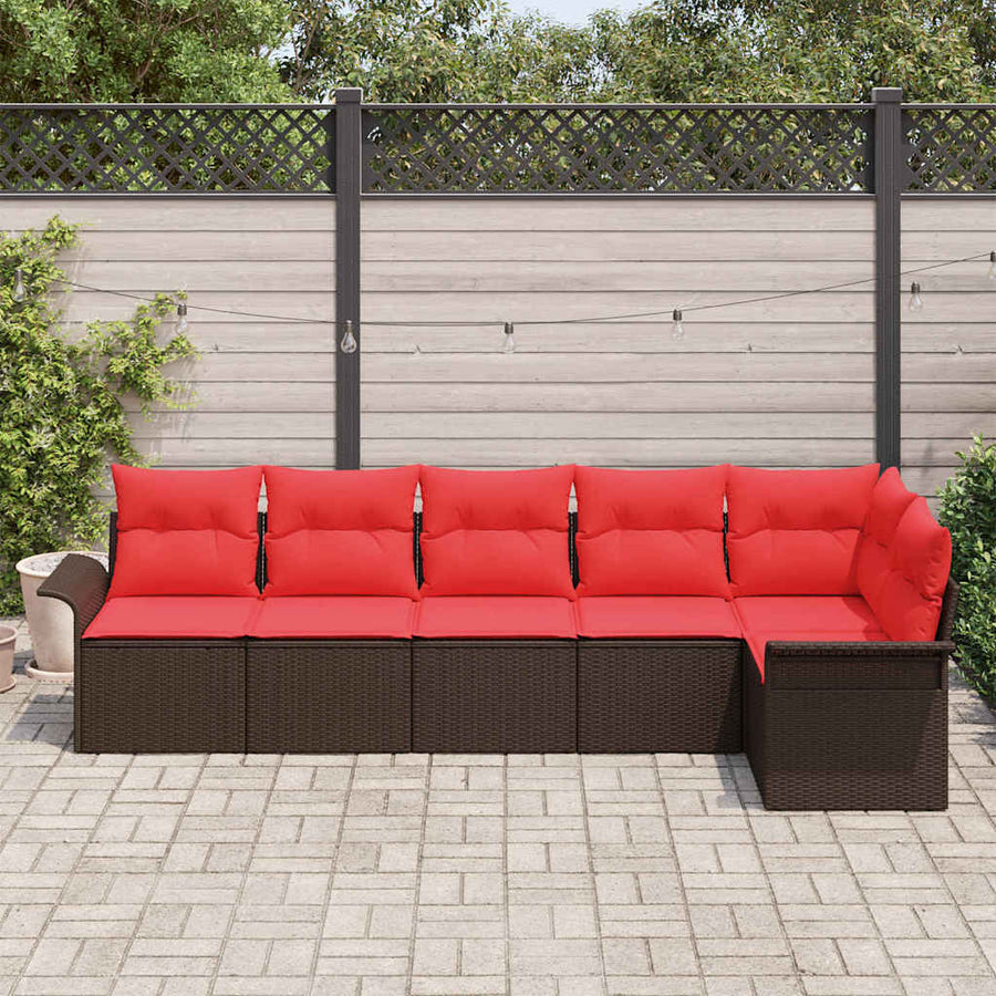Tuin Sofa Set met kussen 6 pcs Bruin poly rattan