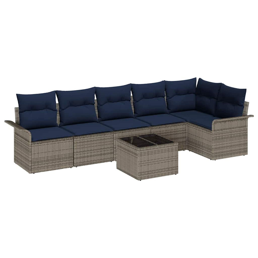 Tuin Sofa Set met kussen 7 pcs Grijs poly rattan