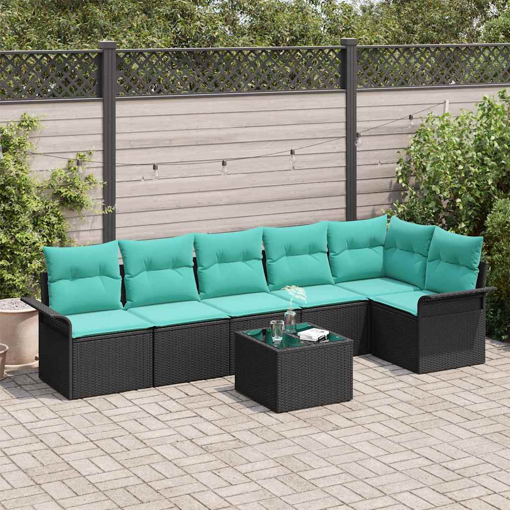 Tuin Sofa Set met kussen 7 pcs Zwart poly rattan