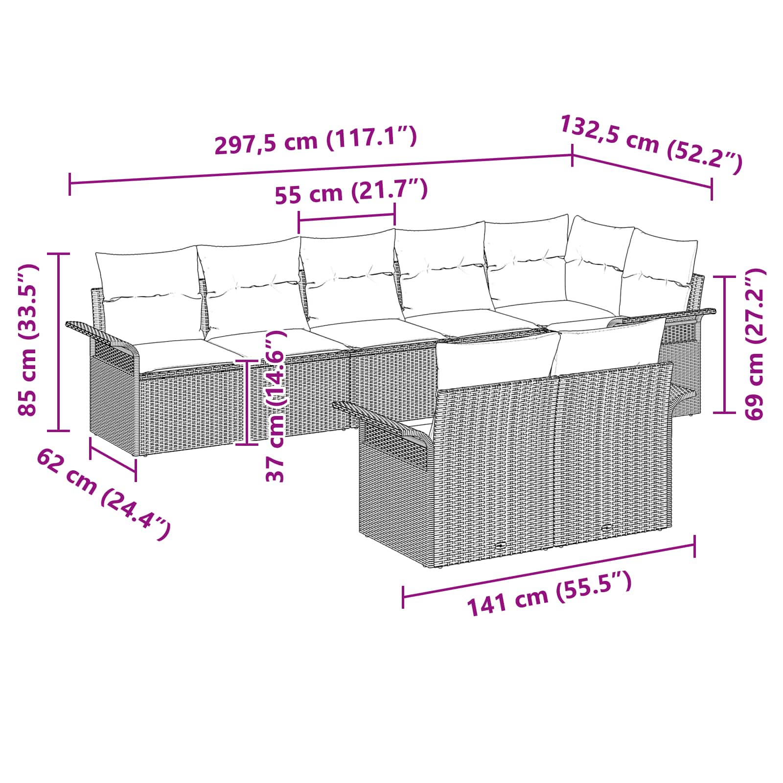 Tuin Sofa Set met kussen 8 pcs Grijs poly rattan