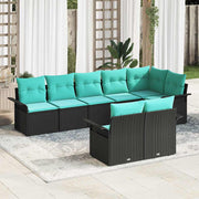 Tuinbank set poly rattan zwart 8-delig