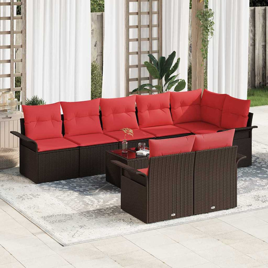 Tuin Sofa Set met kussen 9 pcs Bruin poly rattan