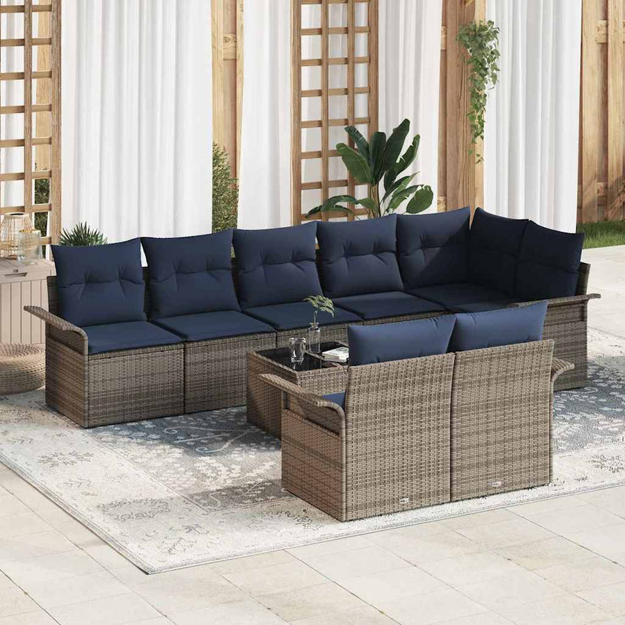 Tuin Sofa Set met kussen 9 pcs Grijs poly rattan