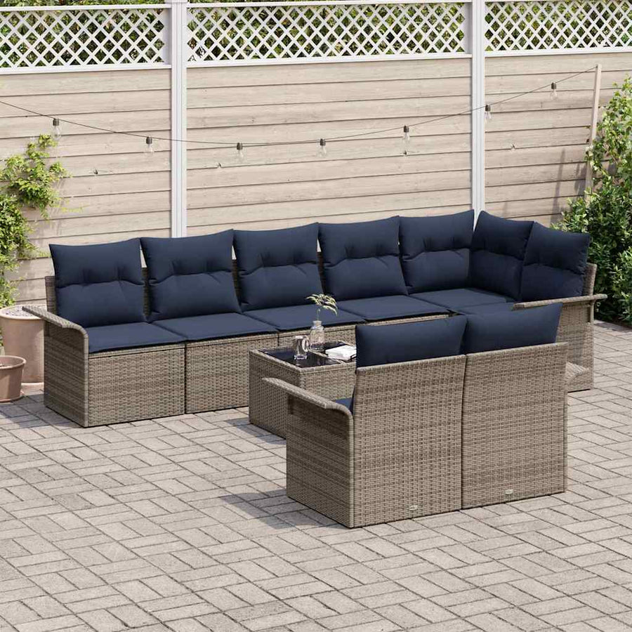 Tuin Sofa Set met kussen 9 pcs Grijs poly rattan