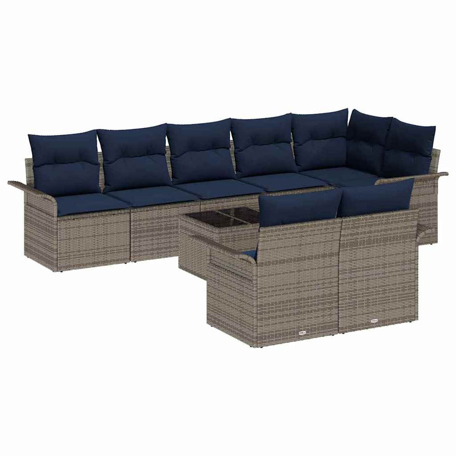 Tuin Sofa Set met kussen 9 pcs Grijs poly rattan