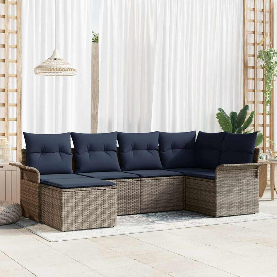 Tuin Sofa Set met kussen 6 pcs Grijs poly rattan