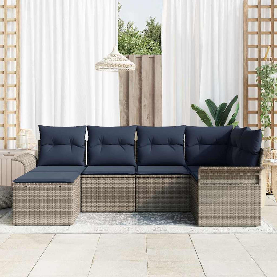 Tuin Sofa Set met kussen 6 pcs Grijs poly rattan