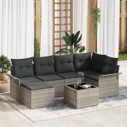 Tuin Sofa Set met kussen 7 pcs Lichtgrijs Poly riet