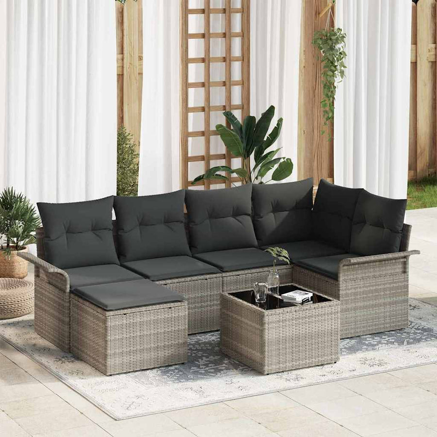 Tuin Sofa Set met kussen 7 pcs Lichtgrijs Poly riet