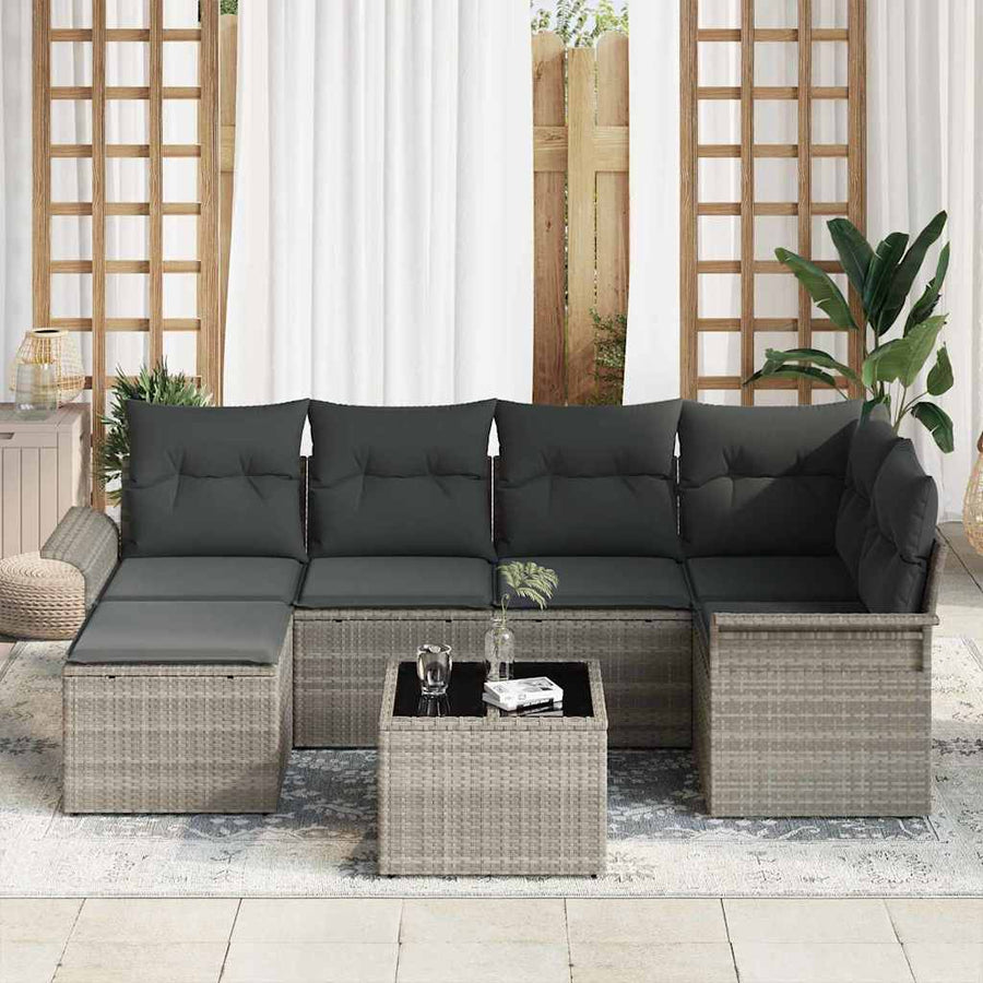 Tuin Sofa Set met kussen 7 pcs Lichtgrijs Poly riet