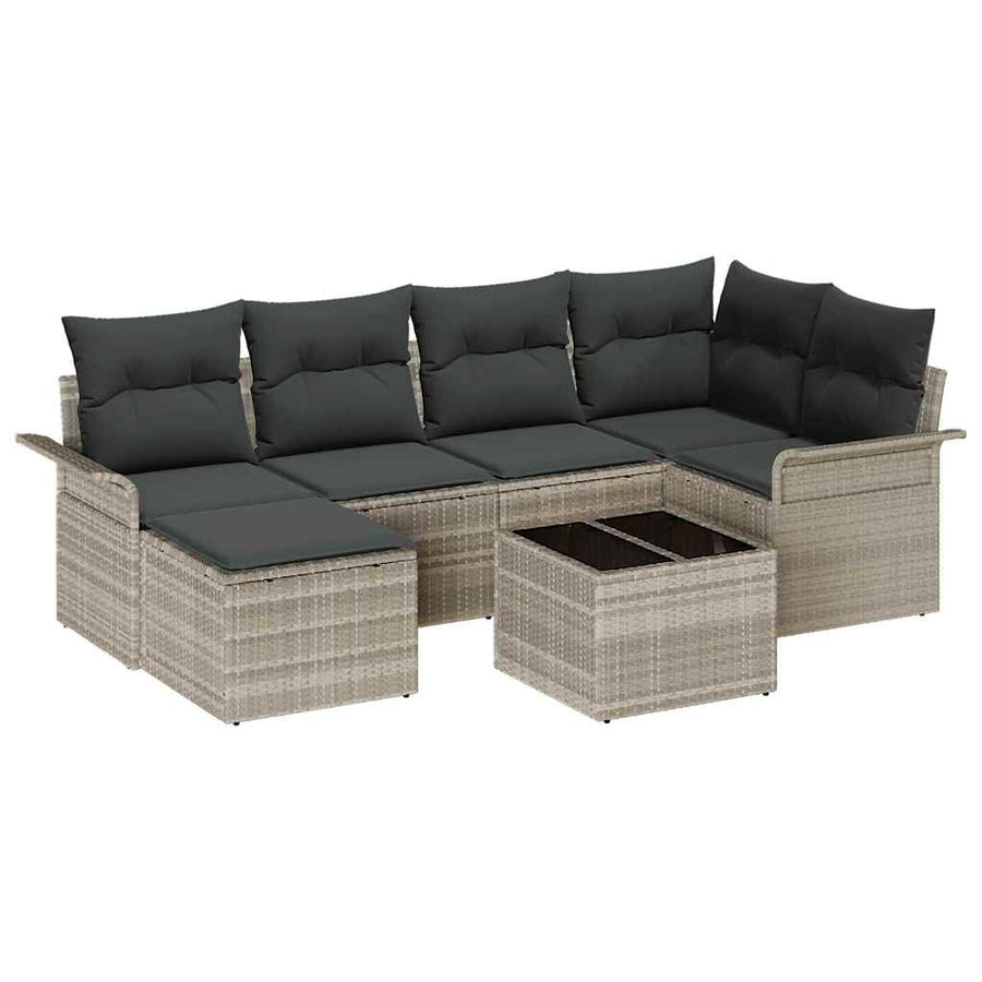 Tuin Sofa Set met kussen 7 pcs Lichtgrijs Poly riet
