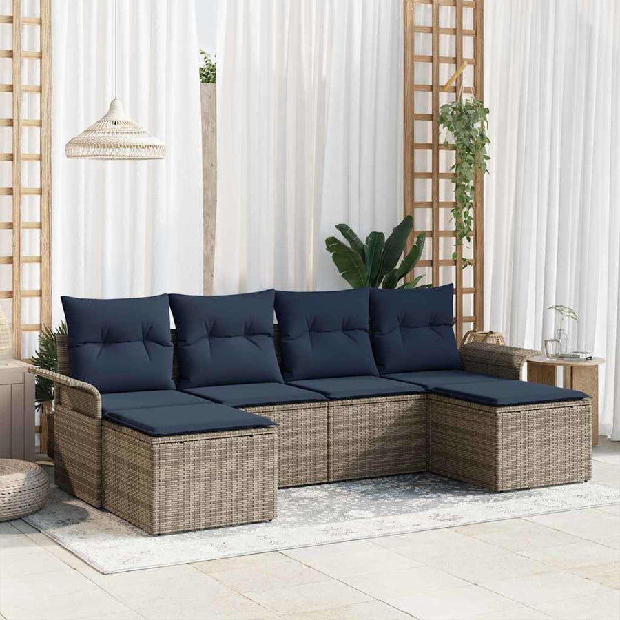 Tuin Sofa Set met kussen 6 pcs Grijs poly rattan