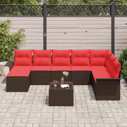 Tuin Sofa Set met kussen 9 pcs Bruin poly rattan